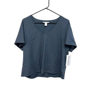 Athleta Supima Cotton V-Neck Tee Dark Slate Blue Elevated Basics Size L NWT